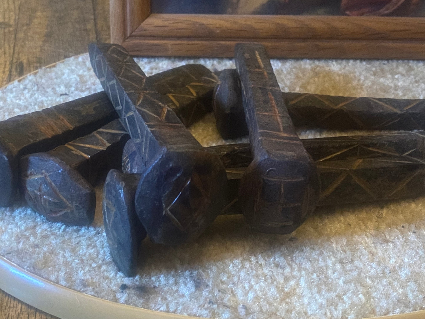 Hand carved & Blessed Railroad spikes