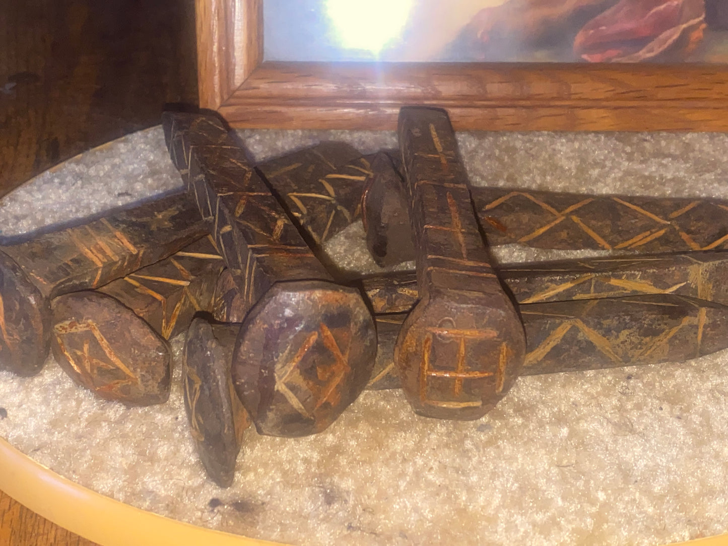 Hand carved & Blessed Railroad spikes
